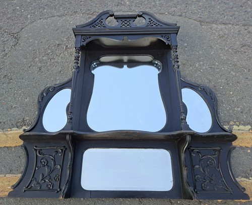 Edwardian ebonised overmantle - edwardian,