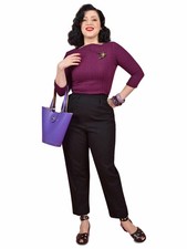 VIVIEN OF HOLLOWAY New Current Stock High Waisted Black Wool Natalie Trousers