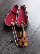 Vintage Miniature Mozart Decoration Violin in Case, with bow and stand. 