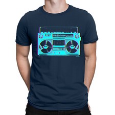 Mens 80s GHETTO BLASTER T-Shirt  Retro Boombox Hip Hop Music Cassette Tee