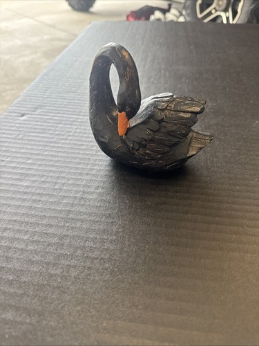 New black wooden swan bird - swan,