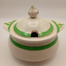 Vintage Art Deco Queens Green Solian Ware Sugar Bowl with Lid