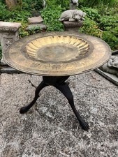Vintage Round Brass Top Carved