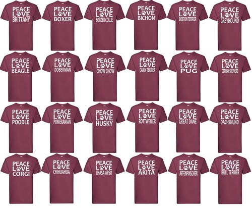 Dog peace love shirt maroon - love,