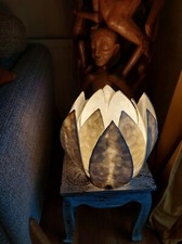 Unusual Metal & White Shell Leaf Lotus Flower Lamp Hand Made Ethnic Table Light