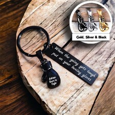 Personalised Boxing Glove Keyring: Engraved Stainless Steel Gift, Keychain with