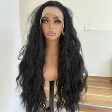 HD Lace Front Wig Off black Long Wavy Pre Plucked Heat Resistant Synthetic Hair