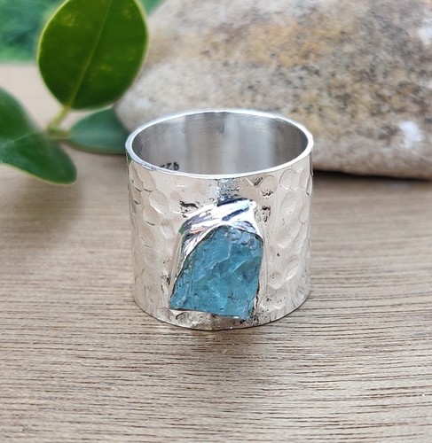 Raw aquamarine ring 925 silver - ring,