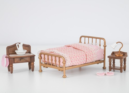 Sylvanian brass bed bedside - sylvanian,