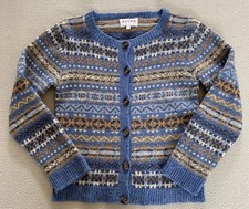 BRORA FAIRISLE CARDIGAN SZ 8 BLUE WOMENS 100% WOOL SCOTLAND CROP KNIT SEE DETAIL