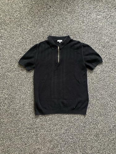 Reiss black cotton polo mens - black,