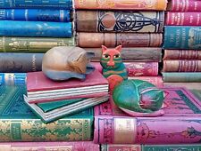 3 Very Cute Wooden Sleeping Cat Ornaments Christmas Colours Red Green Gift