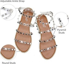 katliu Women's Flat Sandals Strappy Studded Sandals Gladiator Sandals with Ankle