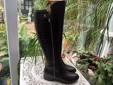 CLARKS WIDE FIT WIDE LEG BROWN LEATHER & CROC EFFECT RIDING BOOTS. SIZE UK 3 E.