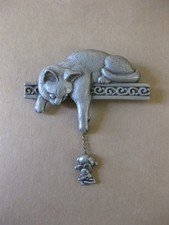Vintage Pewter Brooch Cat &