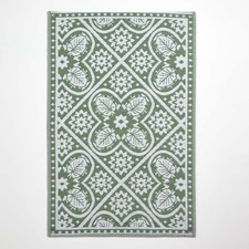 Green Outdoor Rug 182x122cm Floral Tile Pattern Recycled Waterproof Garden Mat