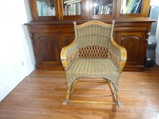 Vintage Wicker & Rattan Rocking Chair Handwoven Boho Conservatory Armchair