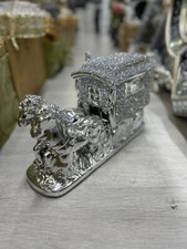 *NEW* Italian Style Horse Carriage Crushed Diamond Silver Cart Romany Gypsy UK
