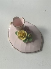 Vintage Denton China Bone China Candlestick Holder Floral Design Made in England