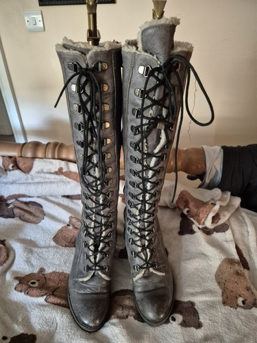 Moda pelle tall lace up - pelle,