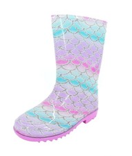Girls Wellington Boots Mermaid Scale Patterned Waterproof PVC Rain Boots Wellies