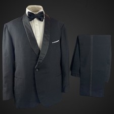 Vintage Tuxedo Dinner Suit 44R 38” Black Tie Shawl Lapel Cocktail Brumel 2PC