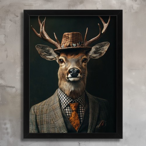 Stag suit art print vintage - in,
