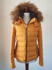 ZARA Yellow Mustard Puffer Jacket Padded Coat Faux fur Collar Hood UK 10 EU M