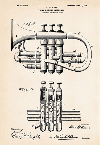 1901 conn cornet art drawing - cornet,