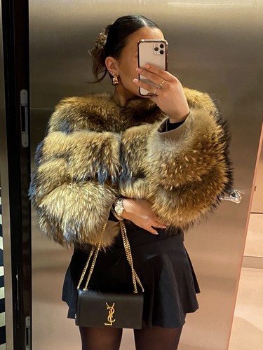 Brown real fur coat - fur,