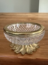 Vintage French Diamond Cut Crystal Bowl Ashtray Ormolu Gold Brass Pineapple Base