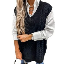 Ladies Cable Knit V Neck Vest