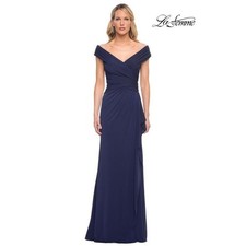 La Femme Evening Navy Stunning Ruched Gown Ruched EVENING 30040 NWOT 8