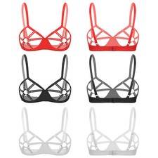 UK Women Shiny Rhinestone Cut Out Underwired Shelf Bra Strappy Push Up Brassiere