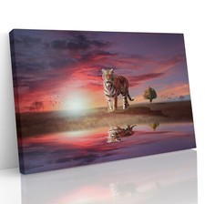 Tiger In Sunset Wild Big Cat Canvas Print Wall Art Painting Poster Photo Picture