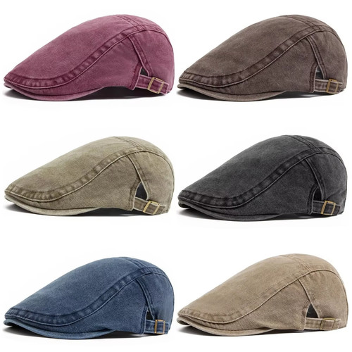 Men flat cap washed newsboy - flat,