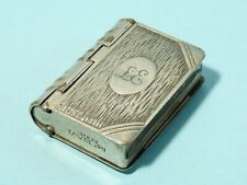 c1900 Plated Metal Book Shaped Fob Vesta Case Stamp Holder with LE Initials #ESK