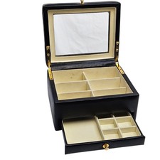 Dulwich Black Leather Glass Top Jewellery Box w/ Drawer – Preowned