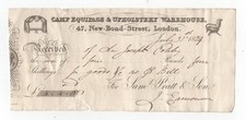 Georgian receipt, Camp Equipage, campaign furniture, 1829
