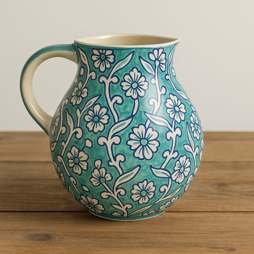 Handmade teal floral ceramic - handmade,