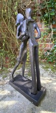 Vintage Good Cold Cast Bronzed Lovers Kissing Couple Old Statue Mascot Art