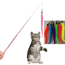 5pcs Pet Kitten Cat Teaser Wand Rod Chase Toys Replacement Refill Plush Worms