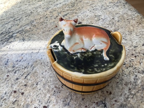 Majolica lidded butter - majolica, cream