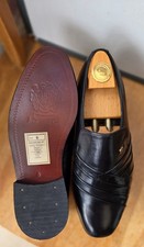 VINTAGE Fenton Mens Black Leather Loafer Shoes Size UK6 EU40 Wedding Formal