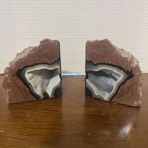 Natural agate geode bookends - natural,