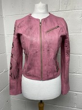 Vintage Wilson Leather Maxima Pink Rocker Star Studded Fitted Jacket Size L PT