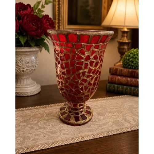 Red mosaic glass pedestal - mosaic, vase
