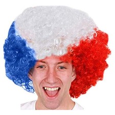 BLUE WHITE AND RED AFRO WIG
