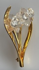 Swarovski Crystal Brooch Memories Daffodil Flowers Pin Swan Logo Gold-tone 1.75”