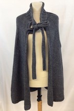 Sarah Pacini Grey Knitted Superfine Alpaca And Merino Wool Poncho Cape One Size 